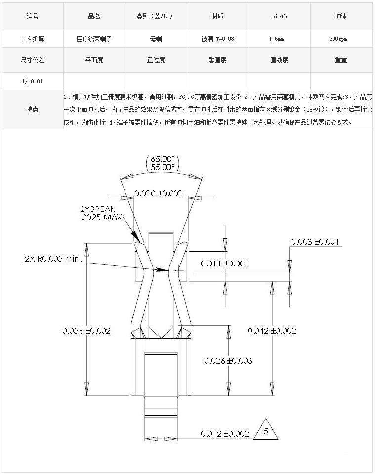 醫療線束端子參數圖